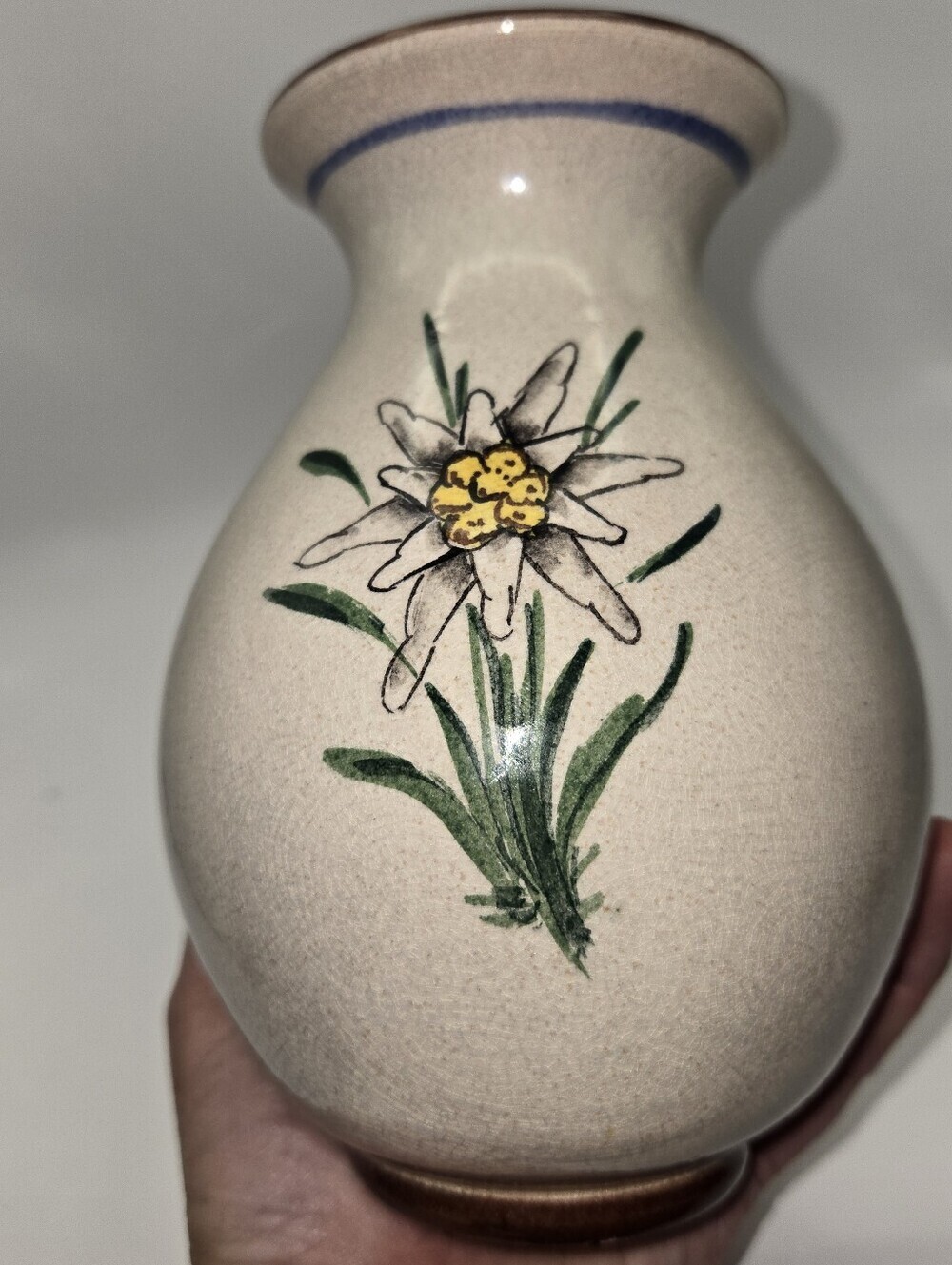 Vintage Handpainted Floral Ceramic Vase With Crackled Glaze - Picture 5 of 8